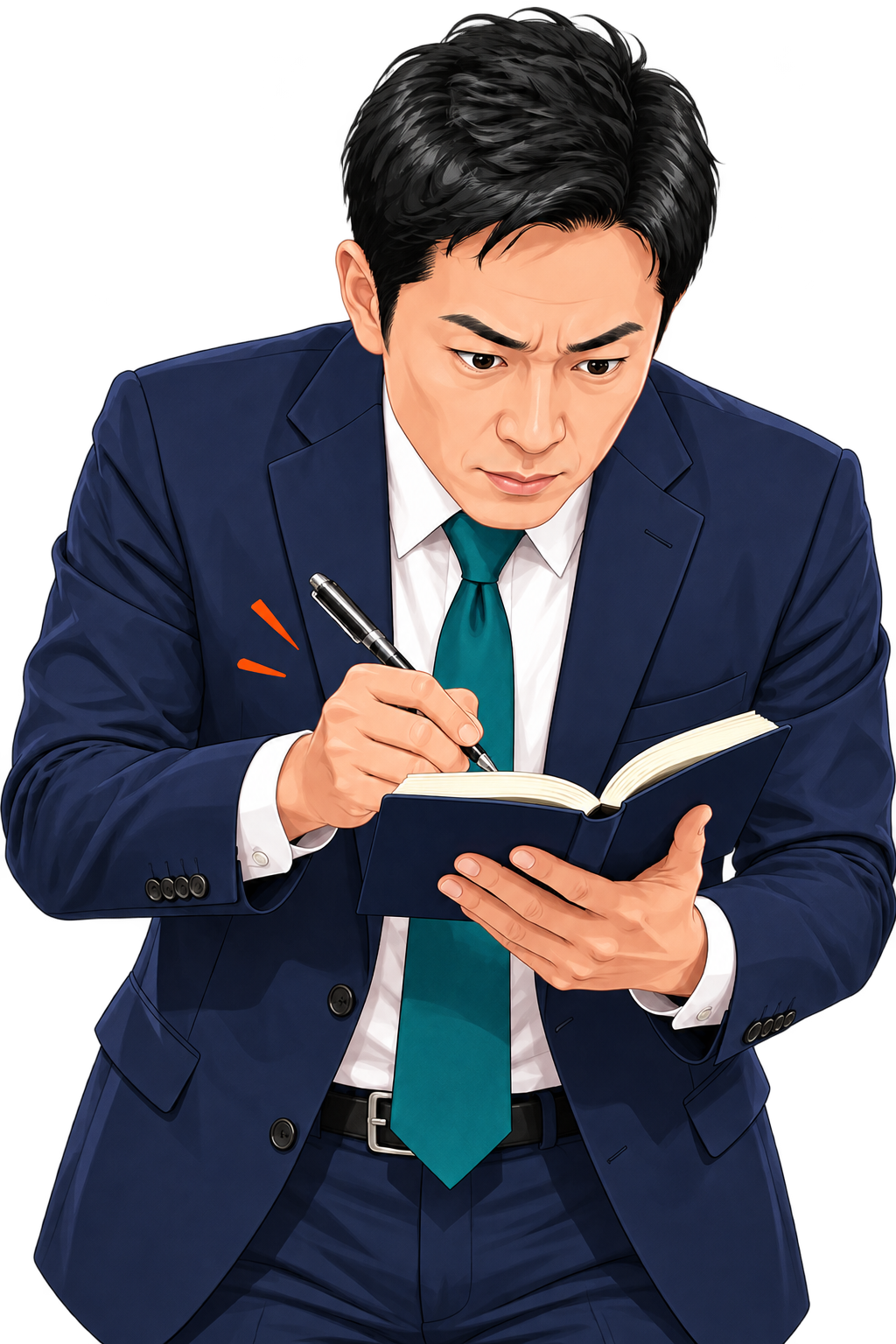 経営課題をノートに書き出して考える経営者のイラスト